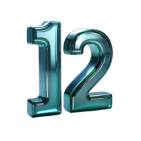 Stylish Teal Number Twelve 3D Render Glossy Twelve Digital Number Design Twelve 12 art font blue png