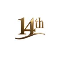 Elegant Golden 14th Anniversary Number Design Graphic day art year date card shiny event party image png