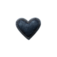 Denim heart patch with visible stitching on transparency background, symbolizing love and creativity. textured fabric and detailed seams add rustic charm to design png
