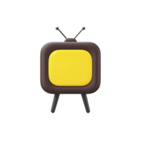 Retro style television with yellow screen and brown frame, featuring two antennae on top and standing on four legs, evokes nostalgic and playful vibe png
