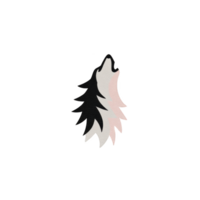 Stylized illustration of howling wolf with dual tone design, featuring black and white colors, set against plain background. image conveys sense of wilderness and strength png