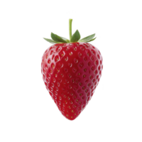 Vibrant red strawberry with glossy surface and green leaves is isolated on transparency background, showcasing its fresh and juicy appearance png