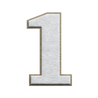 Image shows white embroidered number one patch with gold border on transparent background. This patch is often used for clothing decoration or crafts.white embroidered number one patch png