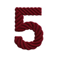 Red rope is intricately twisted to form number five, showcasing textured and artistic design. bold and creative style adds unique visual appeal png