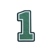 Green embroidered patch of number one with white and black borders, isolated on transparency background png