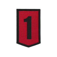 Red and black embroidered patch featuring number one, symbolizing rank or achievement, isolated on transparency background png