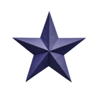 Blue 3D star with textured surface, featuring five symmetrical points and metallic sheen, stands out against plain background. star design is simple yet striking png