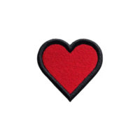 Red heart patch with black border, symbolizing love and affection, isolated on transparency background. embroidered texture adds tactile element to design png
