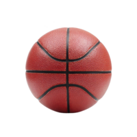 Textured orange basketball with black lines is centered against transparency background, showcasing its classic design and spherical shape png
