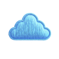 Blue cloud shaped object with textured surface and rope like border, isolated on transparency background. design is whimsical and artistic, resembling fluffy cloud png