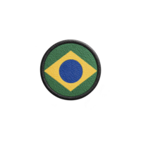 Circular patch featuring Brazilian flag design with textured surface, displaying green, yellow, and blue colors. patch is isolated on transparency background png
