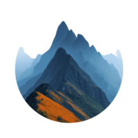 Stunning mountain range with sharp peaks and vibrant orange foliage in foreground creates dramatic and serene landscape. layered mountains fade into misty blue background png