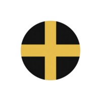 Circular design features yellow cross on transparency background, creating bold and striking contrast. simplicity and symmetry of design evoke sense of balance and clarity png