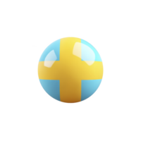 Glossy sphere featuring Swedish flag design with blue background and yellow cross, symbolizing Sweden. sphere reflective surface adds modern touch png