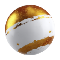 Spherical object with glossy surface features striking design of gold and white stripes, creating luxurious and modern aesthetic. texture appears smooth with reflective qualities png