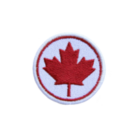 Circular patch featuring red maple leaf emblem on transparency background, symbolizing Canada. patch is bordered with red circle, representing national pride and identity png