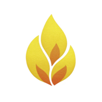 Stylized flame icon with three yellow and orange layers, symbolizing warmth and energy. design is simple and modern, often used to represent fire or heat related concepts png