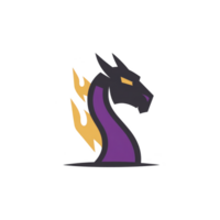 Stylized dragon head logo features black and purple design with orange flames, conveying sense of power and mystique. bold colors and sharp lines create dynamic and modern look png