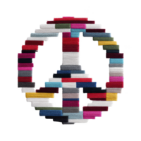 Colorful embroidered peace symbol with vibrant threads in various shades, creating patchwork effect. design is bold and eye catching, symbolizing harmony and unity png