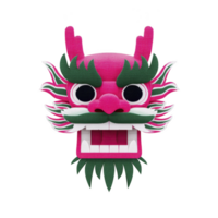 Vibrant pink and green dragon mask with bold features and expressive eyes, often used in cultural festivals and celebrations, showcasing traditional craftsmanship png