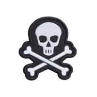 Skull and crossbones patch with white skull and crossed bones on transparency background, often associated with danger or pirates png