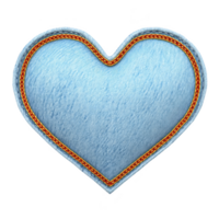 Heart shaped patch with denim texture and decorative stitching creates charming and stylish design. blue fabric and orange border add playful touch png