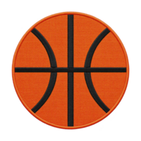 Orange basketball patch with black lines, resembling basketball design, is shown. patch has textured fabric surface and circular shape, ideal for clothing or accessories png
