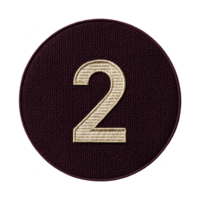 Image shows circular patch with number 2 embroidered in center. patch has transparency background with contrasting light colored number.circular patch with number two png