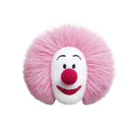 Playful clown face with fluffy pink wig and big red nose, featuring cheerful expression. design is whimsical and colorful, perfect for fun and lighthearted theme png