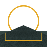 Dark, textured mound is set against transparency background, framed by golden circle and rectangle, creating minimalist and abstract composition png