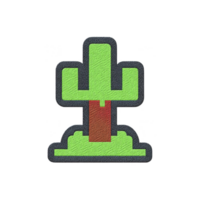 Pixelated cactus patch with green top and brown base, resembling retro game style. design is simple and colorful, evoking playful and nostalgic feel png
