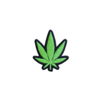 Green embroidered patch in shape of cannabis leaf on transparency background, symbolizing marijuana culture and style png