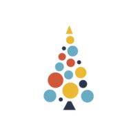 Minimalist Christmas tree design features colorful geometric shapes, including circles and triangles, arranged in festive pattern. vibrant colors create modern holiday feel png