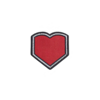 Red heart shaped embroidered patch with black border, symbolizing love and affection. patch is isolated on transparency background, making it ideal for fashion or craft projects png