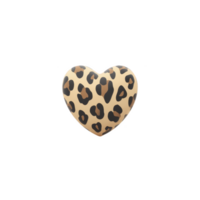 Heart shaped object with leopard print pattern, featuring black spots on beige background, isolated on transparency background. design is bold and stylish png