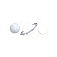 Three stylized planets with rings and stars create whimsical space theme. planets are depicted in simple, cartoonish style, surrounded by small stars, evoking sense of wonder png
