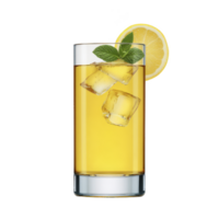 Refreshing glass of iced tea with lemon slice and mint leaves, featuring ice cubes in clear glass. vibrant yellow color and fresh garnish create thirst quenching appearance png