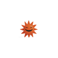 Cheerful orange sun with smiling face and pointed rays, symbolizing happiness and warmth. simple design conveys sense of joy and positivity png