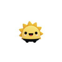 Cute, smiling sun character with bright yellow body and cheerful expression, featuring simple, cartoonish design elements. sun has round face and triangular rays png