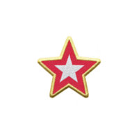 Vibrant embroidered star patch with red and white design, outlined in gold, set against transparency background. star features bold, eye catching pattern png