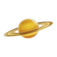 Vibrant illustration of yellow planet with prominent rings, resembling Saturn, set against transparent background. image captures planet distinct ring system and spherical shape png