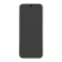 Sleek smartphone with black screen and thin gold frame, featuring front facing camera at top center. minimalist design emphasizes modern technology and style png