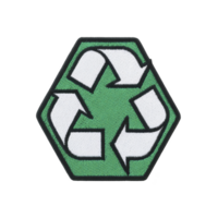 Image shows green hexagonal patch with white recycling symbol, featuring three arrows forming loop, symbolizing sustainability and environmental awareness png