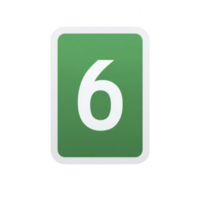 Green rectangular sign with white border displays number six in bold white font, often used for navigation or identification purposes png