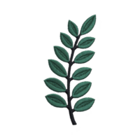 Green embroidered leaf branch with multiple leaves on transparency background, showcasing intricate stitching and texture. design is simple yet elegant, perfect for textile decoration png