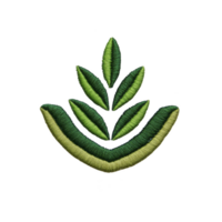 This features green embroidered leaf design on transparency background, showcasing symmetrical pattern with central stem and surrounding leaves. vibrant green hues create natural and organic feel png