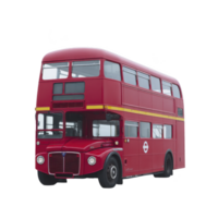 Classic red double decker bus with vintage design, featuring distinctive front grille and large windows, stands isolated on transparency background. iconic vehicle evokes nostalgia png