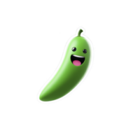 Cheerful, cartoon style green cucumber with smiling face and bright eyes, set against plain background, conveys playful and fun vibe png