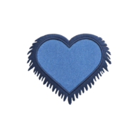 Blue heart shaped fabric patch with fringed border, isolated on transparency background, conveys sense of creativity and style png