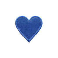 Blue heart shaped fabric patch with textured surface and embroidered edges, set against transparency background, conveys sense of warmth and affection png